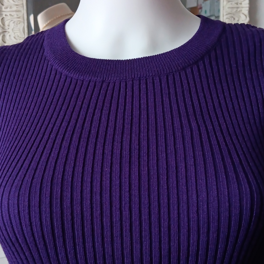 Nina Leonard Deep Purple Long Sleeve Dress - Picture 2 of 5
